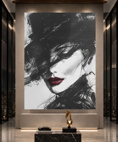 Fashion Wall Art | Black and White Portrait | Glam Bedroom Decor — Framed Print wall art