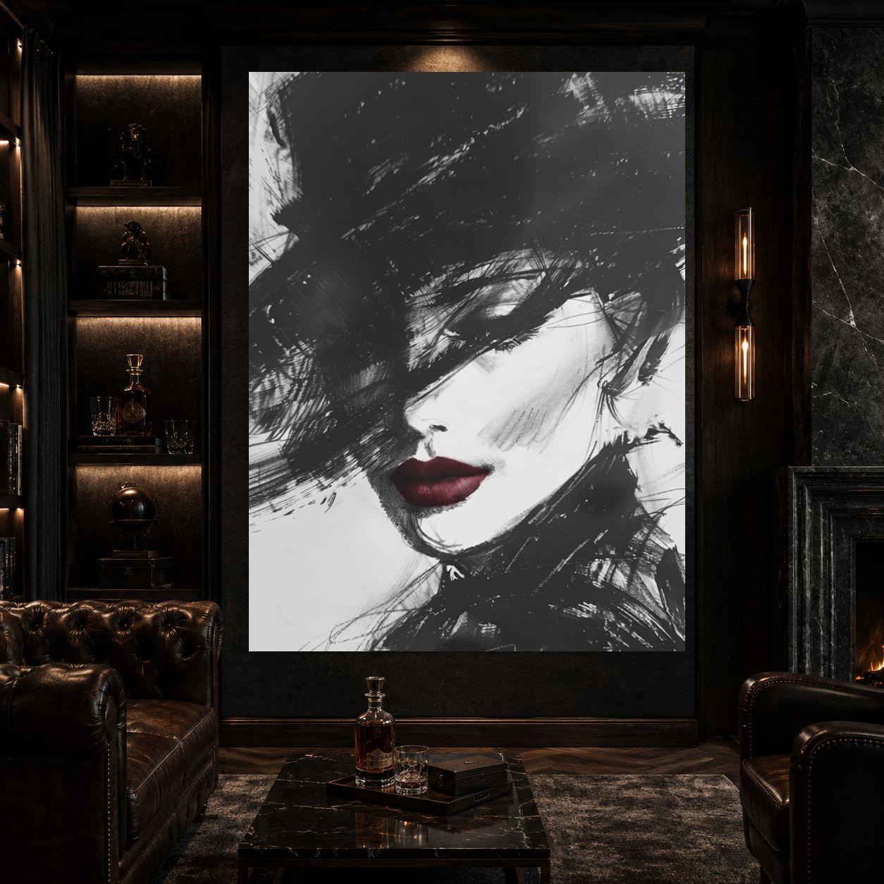 Fashion Wall Art | Black and White Portrait | Glam Bedroom Decor — Framed Print wall art