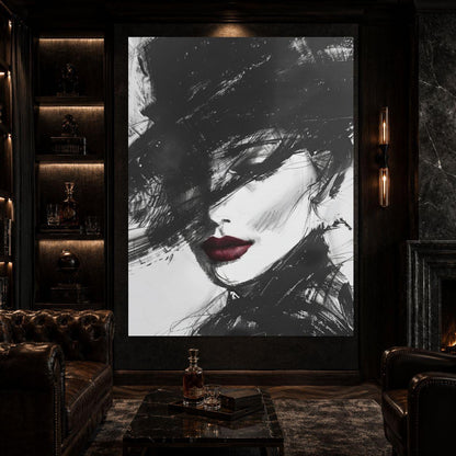 Fashion Wall Art | Black and White Portrait | Glam Bedroom Decor — Framed Print wall art