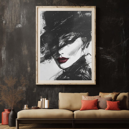 Fashion Wall Art | Black and White Portrait | Glam Bedroom Decor — Framed Print wall art