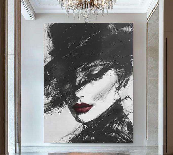 Fashion Wall Art | Black and White Portrait | Glam Bedroom Decor — Poster wall art