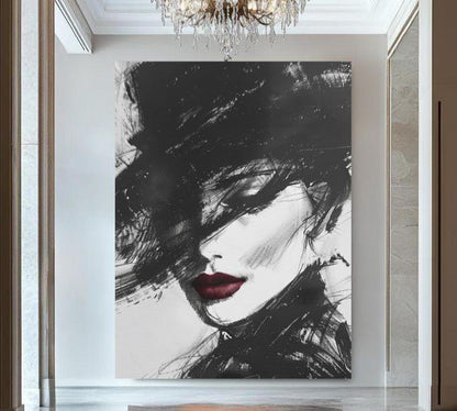 Fashion Wall Art | Black and White Portrait | Glam Bedroom Decor — Poster wall art
