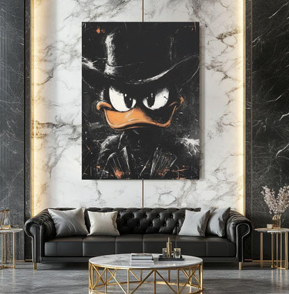 Comic Duck Canvas | Dark Cartoon Artwork | Man Cave Decor — Framed Print wall art