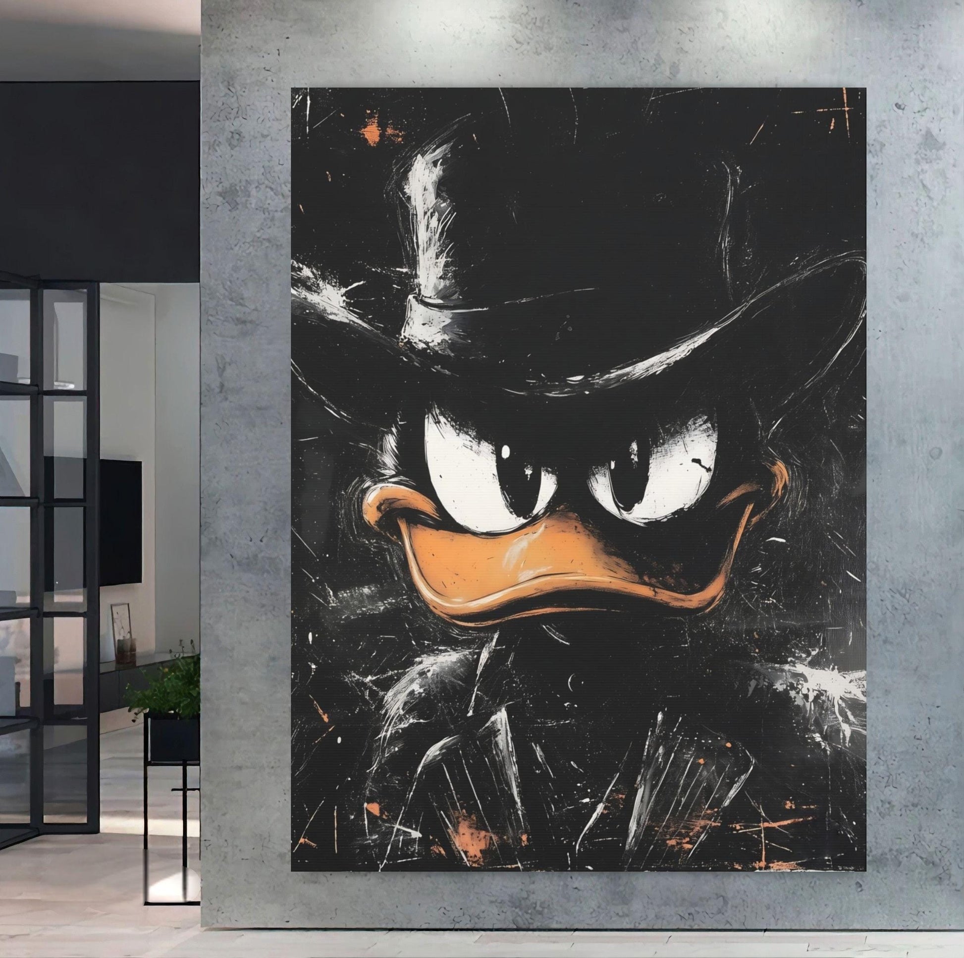 Comic Duck Canvas | Dark Cartoon Artwork | Man Cave Decor — Framed Print wall art