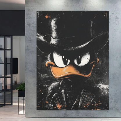 Comic Duck Canvas | Dark Cartoon Artwork | Man Cave Decor — Framed Print wall art
