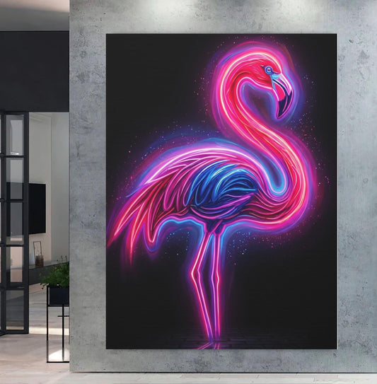 Flamingo Canvas Art | Neon Tropical Decor | Colorful Bedroom Artwork — Poster wall art