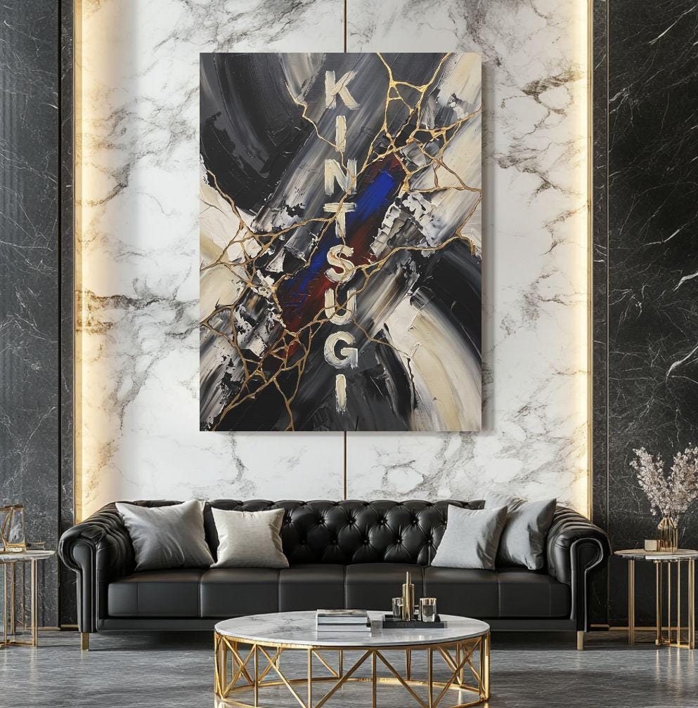 Kintsugi Wall Art | Wabi Sabi Abstract Canvas | Modern Home Decor — Framed Print wall art