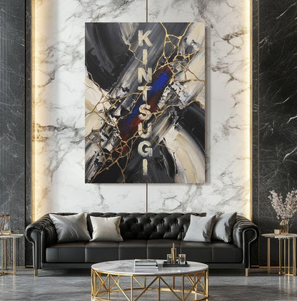 Kintsugi Wall Art | Wabi Sabi Abstract Canvas | Modern Home Decor — Framed Print wall art