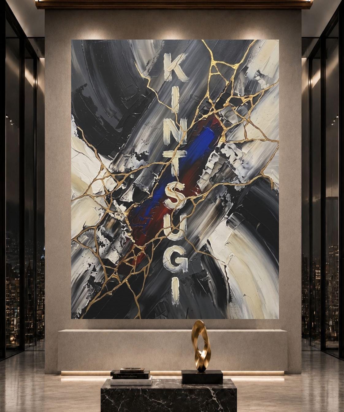 Kintsugi Wall Art | Wabi Sabi Abstract Canvas | Modern Home Decor — Framed Print wall art