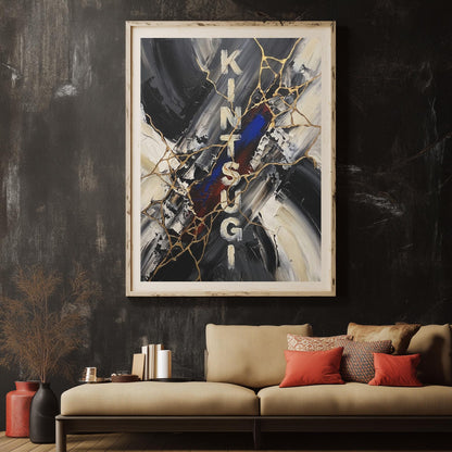 Kintsugi Wall Art | Wabi Sabi Abstract Canvas | Modern Home Decor — Framed Print wall art