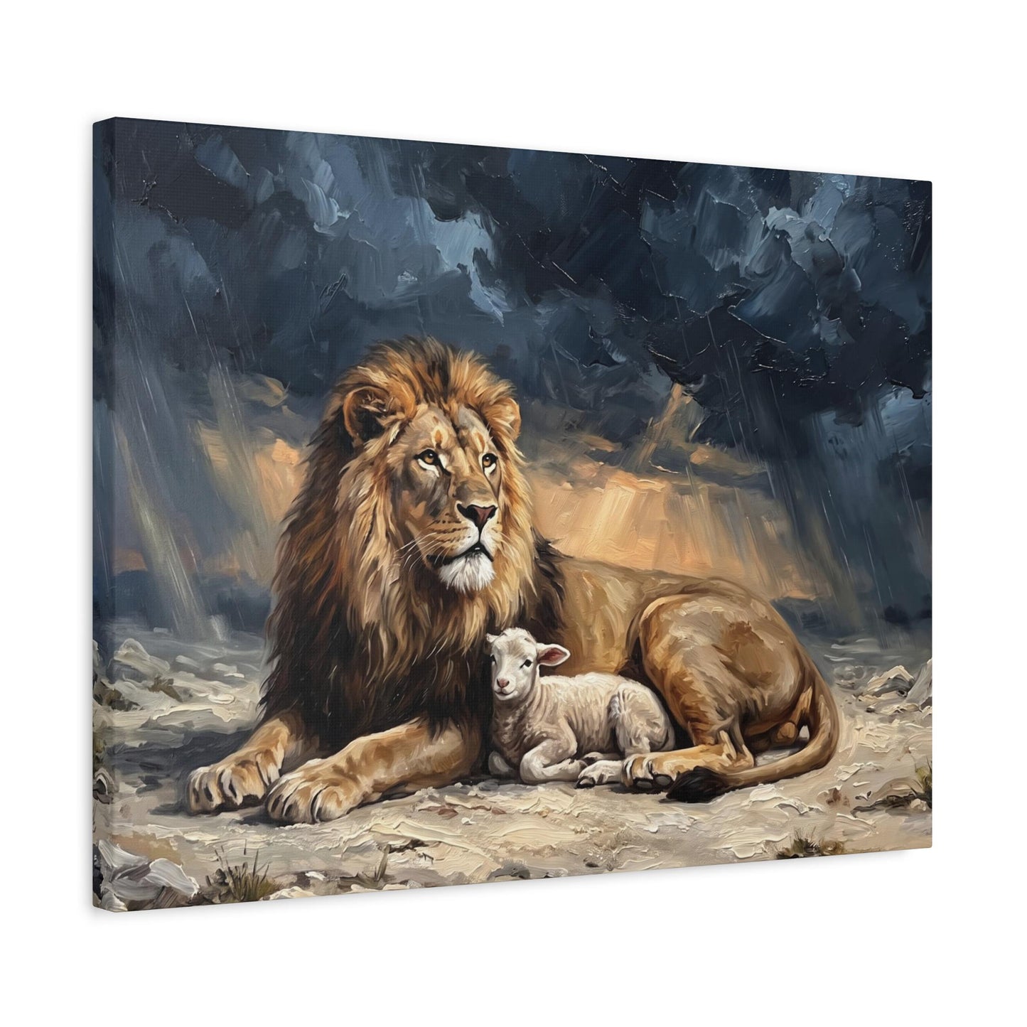 Lion and Lamb Wall Art, Lion of Judah Christian Painting, Biblical Faith Decor, Peaceful Religious Statement Piece — Canvas