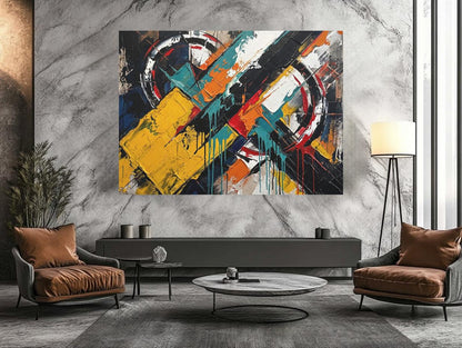 Large Abstract Wall Art, Colorful Geometric Painting, Modern Urban Decor, Bold Statement Piece — Framed Print wall art
