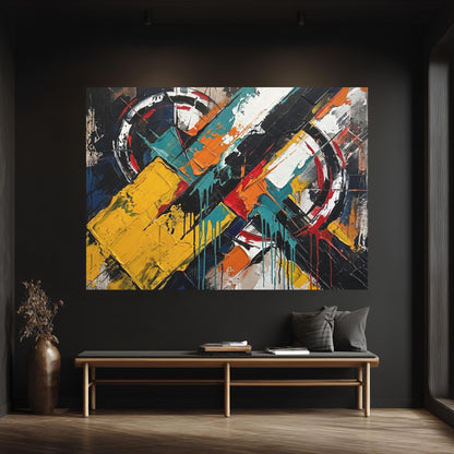 Large Abstract Wall Art, Colorful Geometric Painting, Modern Urban Decor, Bold Statement Piece — Framed Print wall art