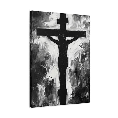 Jesus Cross Wall Art, Black and White Christian Painting, Modern Religious Decor, Faith Statement Piece — Canvas wall art
