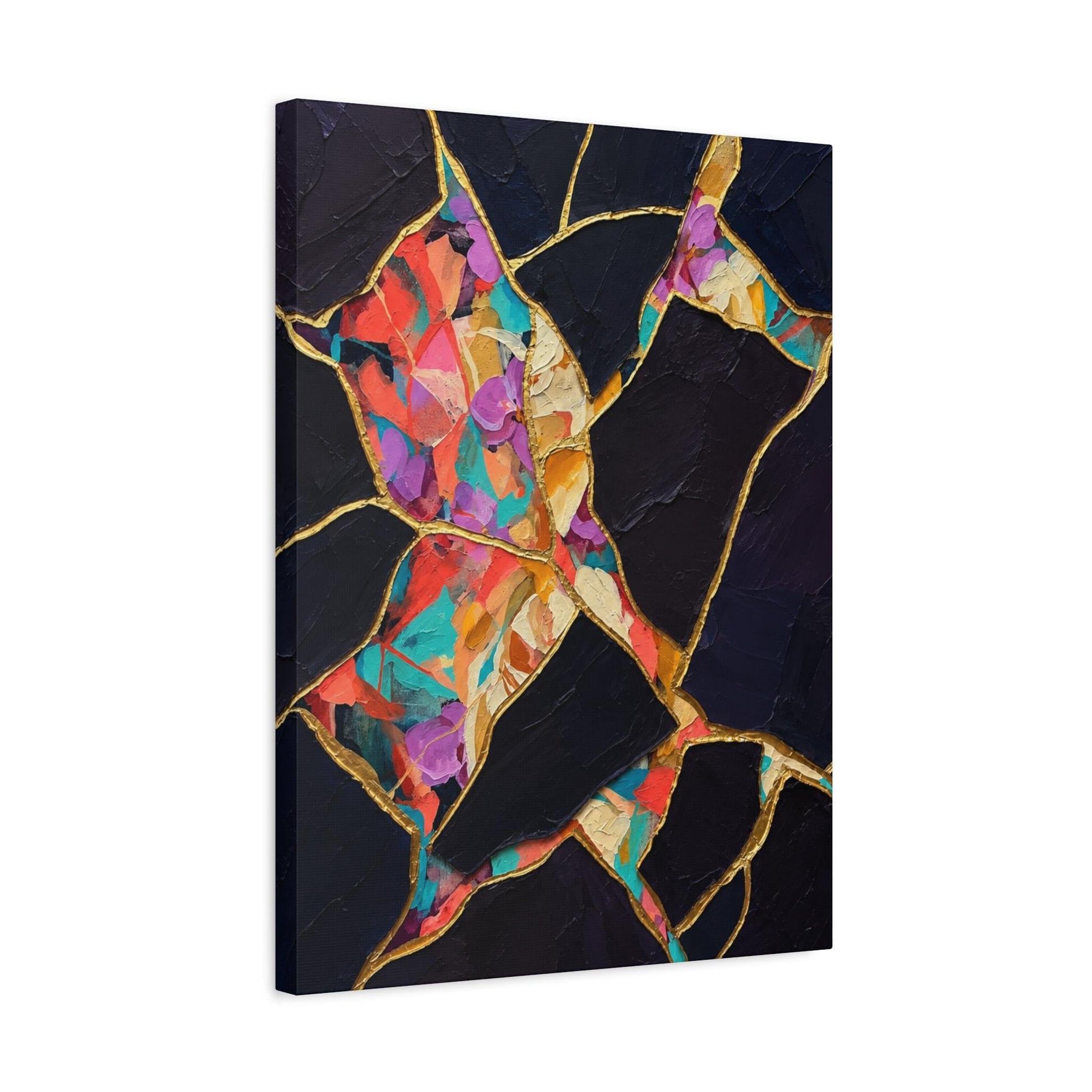 Kintsugi Wall Art, Black Gold Abstract Painting, Colorful Modern Decor, Luxury Statement Piece — Canvas wall art