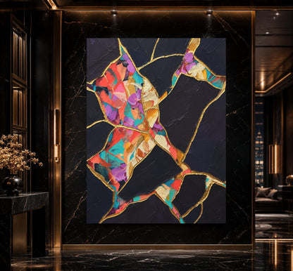 Kintsugi Wall Art, Black Gold Abstract Painting, Colorful Modern Decor, Luxury Statement Piece — Poster wall art