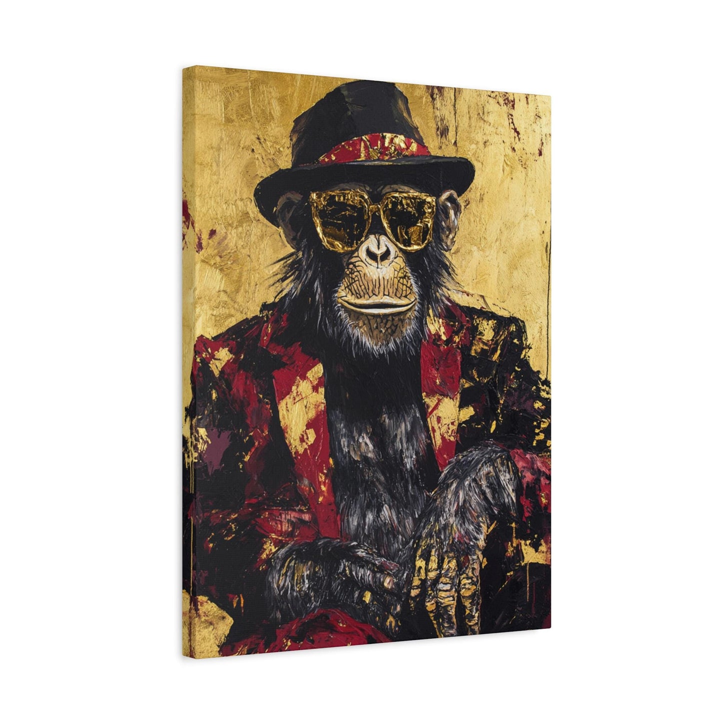 Chimpanzee Wall Art, Luxury Monkey Portrait, Black Gold Statement Piece, Masculine Office Decor — Canvas wall art