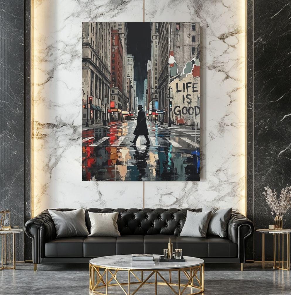 Urban City Wall Art, Motivational Street Art, Modern Cityscape Painting, Inspirational Statement Decor — Framed Print wall