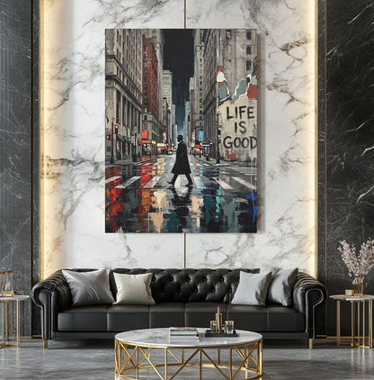 Urban City Wall Art, Motivational Street Art, Modern Cityscape Painting, Inspirational Statement Decor — Framed Print wall