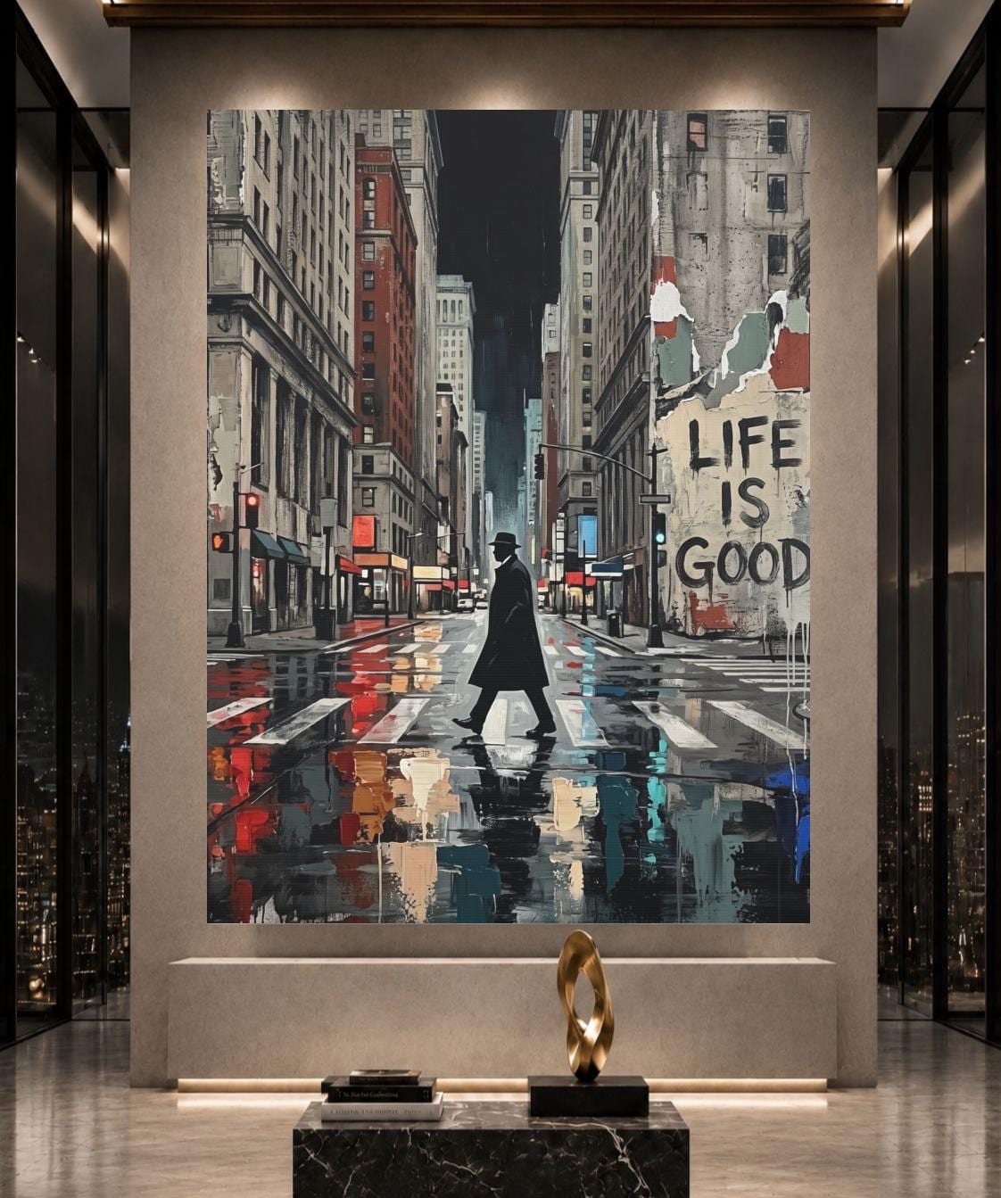 Urban City Wall Art, Motivational Street Art, Modern Cityscape Painting, Inspirational Statement Decor — Framed Print wall