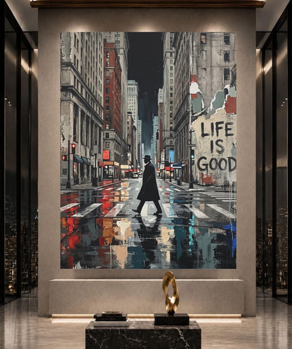 Urban City Wall Art, Motivational Street Art, Modern Cityscape Painting, Inspirational Statement Decor — Framed Print wall