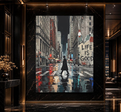 Urban City Wall Art, Motivational Street Art, Modern Cityscape Painting, Inspirational Statement Decor — Framed Print wall