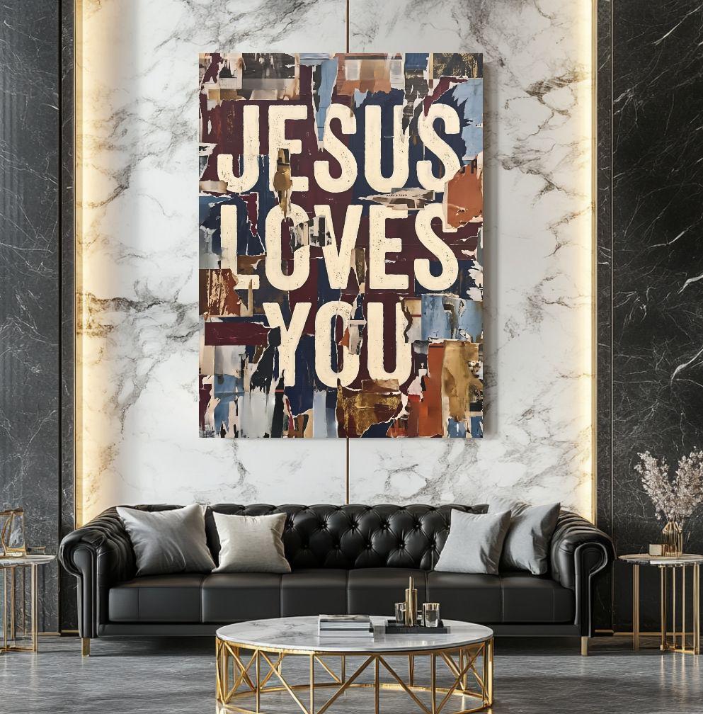 Jesus Loves You Wall Art, Christian Typography, Faith Based Home Decor, Modern Religious Statement Piece — Framed Print wall