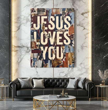 Jesus Loves You Wall Art, Christian Typography, Faith Based Home Decor, Modern Religious Statement Piece — Framed Print wall