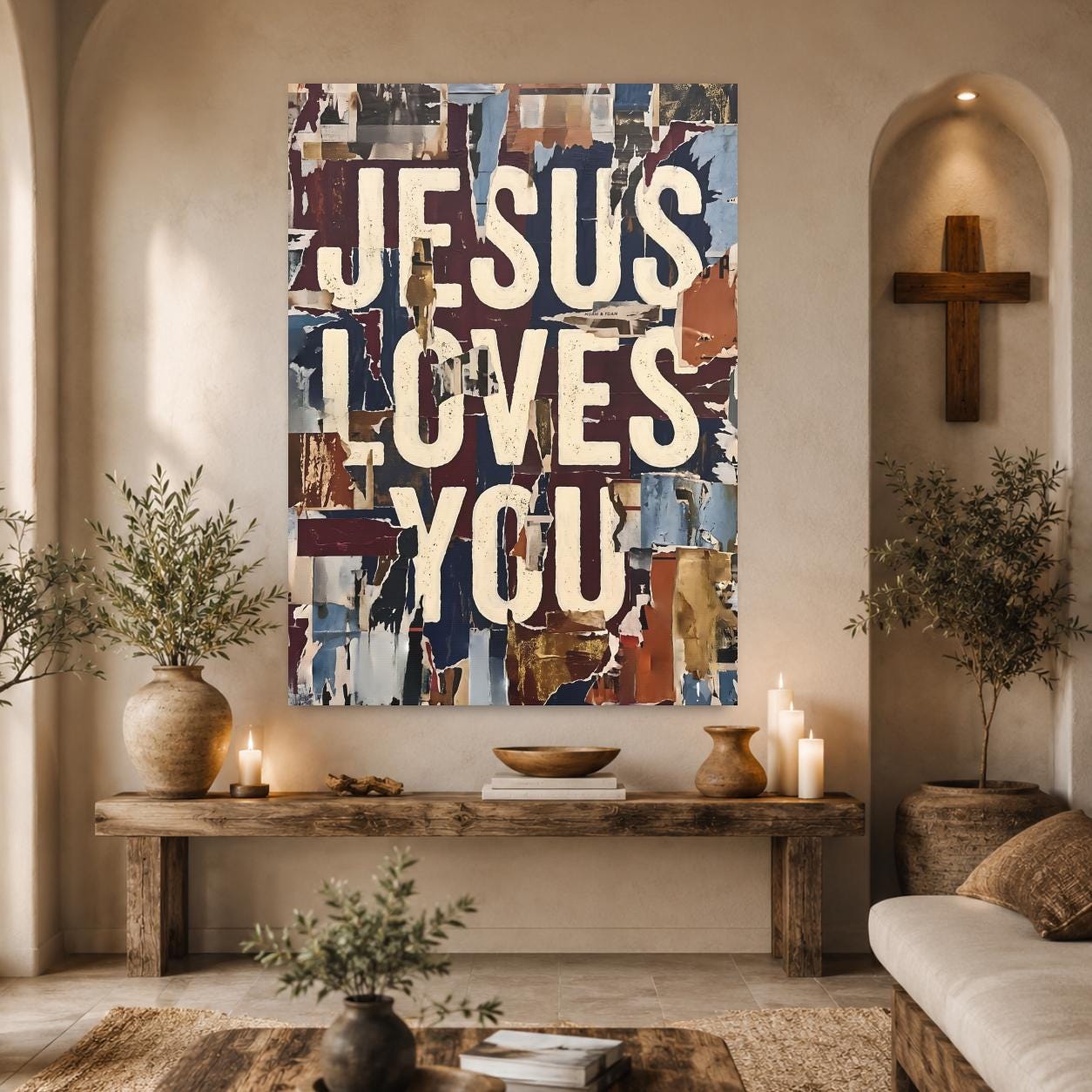 Jesus Loves You Wall Art, Christian Typography, Faith Based Home Decor, Modern Religious Statement Piece — Framed Print wall