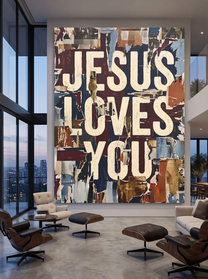 Jesus Loves You Wall Art, Christian Typography, Faith Based Home Decor, Modern Religious Statement Piece — Framed Print wall
