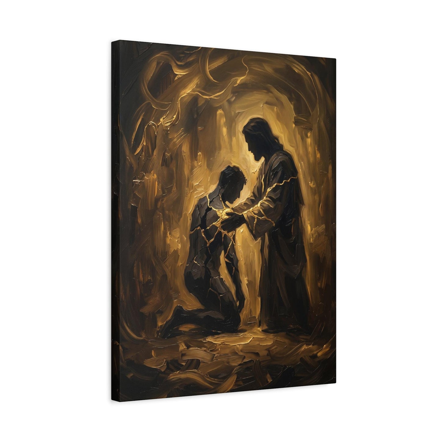 Jesus Healing Wall Art, Kintsugi Christian Art, Restored by Grace Decor, Modern Faith Statement Piece — Canvas wall art
