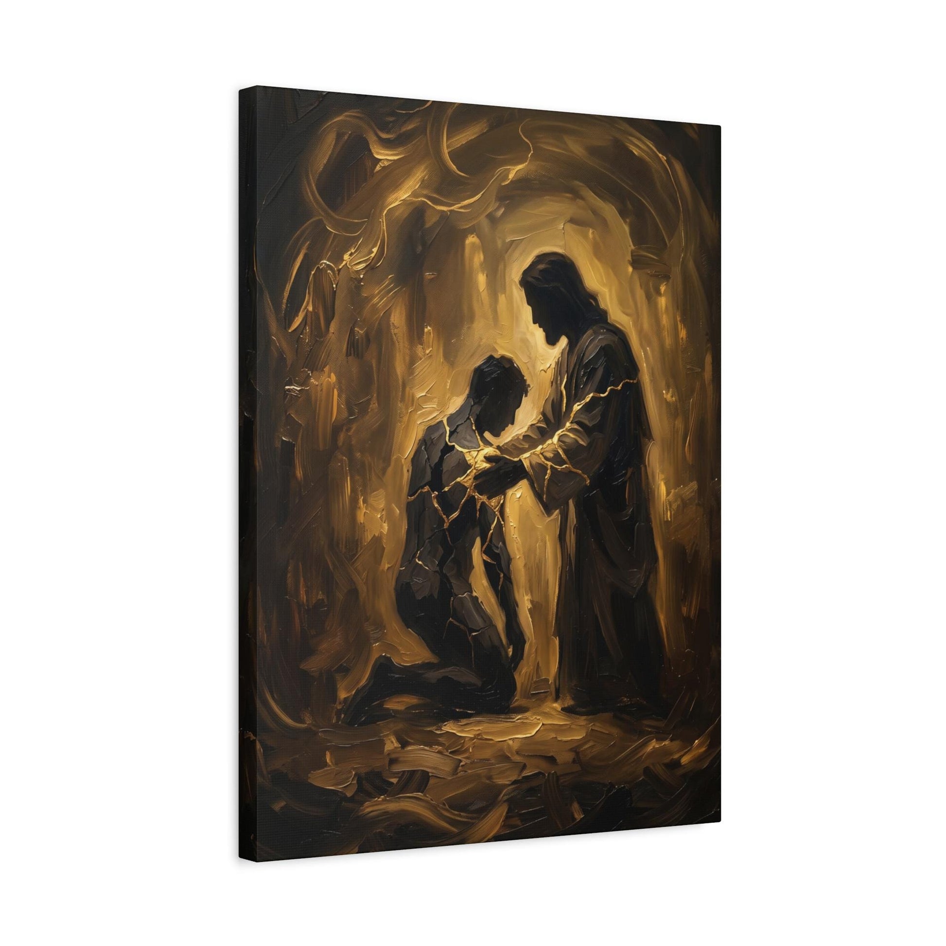 Jesus Healing Wall Art, Kintsugi Christian Art, Restored by Grace Decor, Modern Faith Statement Piece — Canvas wall art