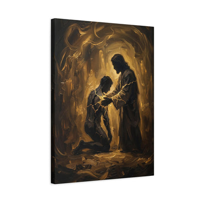 Jesus Healing Wall Art, Kintsugi Christian Art, Restored by Grace Decor, Modern Faith Statement Piece — Canvas wall art