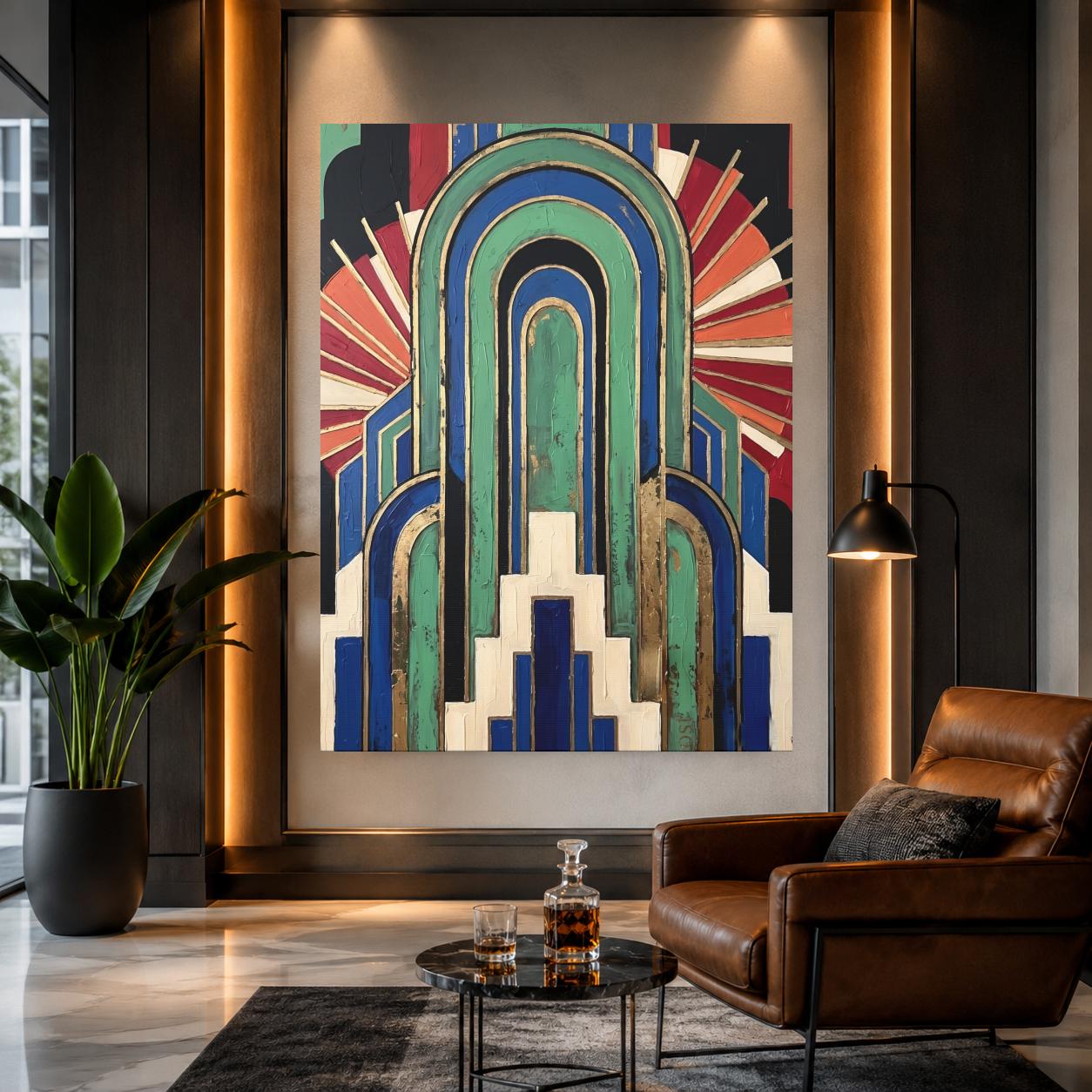 Art Deco Wall Art, Geometric Abstract Painting, Colorful Modern Decor, Bold Statement Piece — Framed Print wall art