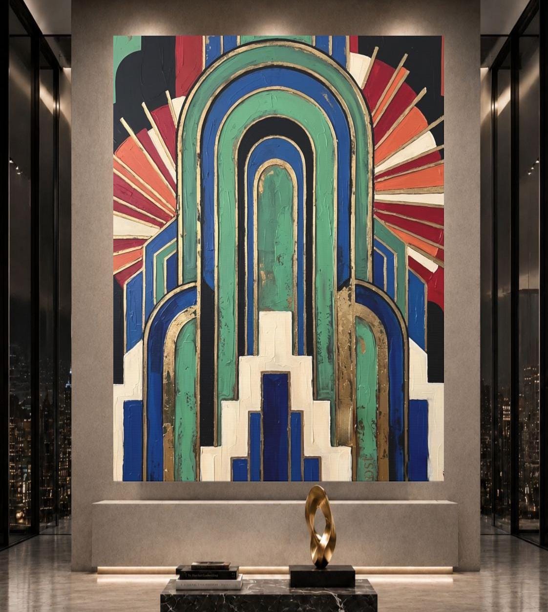 Art Deco Wall Art, Geometric Abstract Painting, Colorful Modern Decor, Bold Statement Piece — Poster wall art