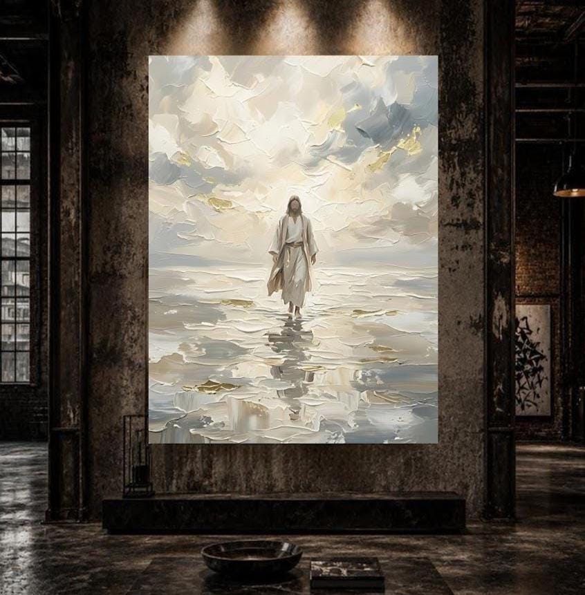 Jesus Walks On Water Wall Art | Modern Christian Painting | Extra Large Jesus Canvas | Catholic Home Decor — Poster wall art