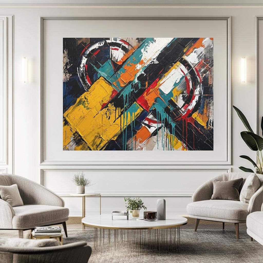 Large Abstract Wall Art, Colorful Geometric Painting, Modern Urban Decor, Bold Statement Piece — Framed Print wall art