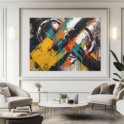 Large Abstract Wall Art, Colorful Geometric Painting, Modern Urban Decor, Bold Statement Piece — Framed Print wall art