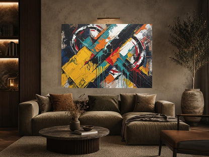 Large Abstract Wall Art, Colorful Geometric Painting, Modern Urban Decor, Bold Statement Piece — Framed Print wall art