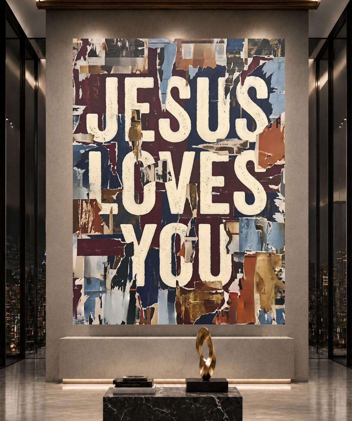 Jesus Loves You Wall Art, Christian Typography, Faith Based Home Decor, Modern Religious Statement Piece — Framed Print wall