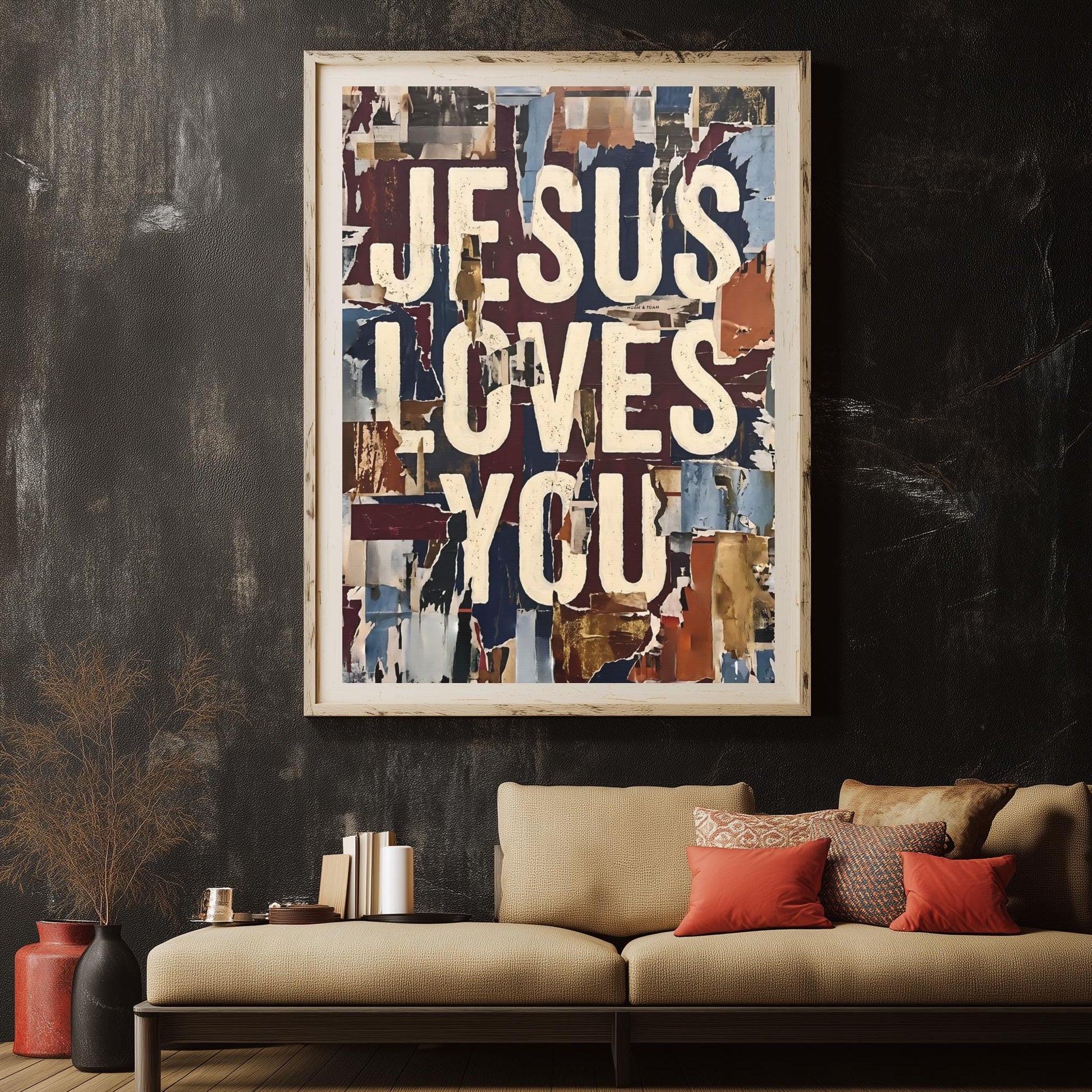 Jesus Loves You Wall Art, Christian Typography, Faith Based Home Decor, Modern Religious Statement Piece — Framed Print wall