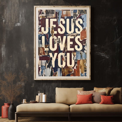 Jesus Loves You Wall Art, Christian Typography, Faith Based Home Decor, Modern Religious Statement Piece — Framed Print wall