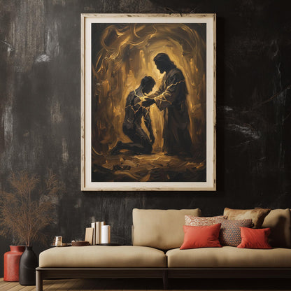 Jesus Healing Wall Art, Kintsugi Christian Art, Restored by Grace Decor, Modern Faith Statement Piece — Framed Print wall art