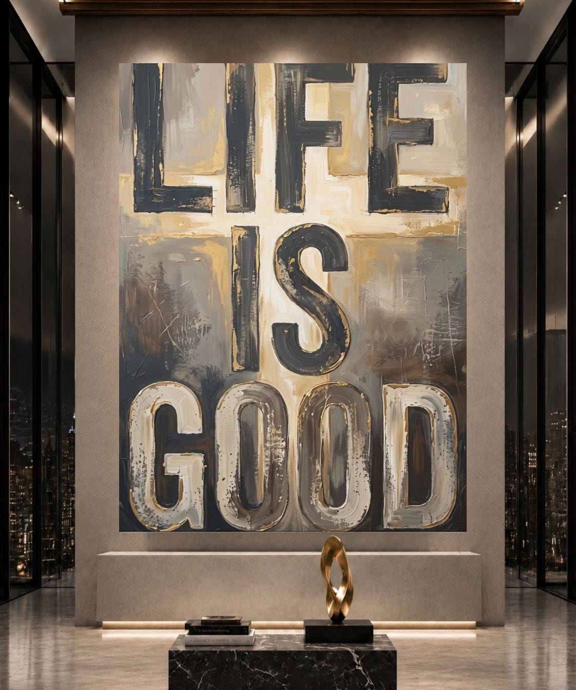 Life Is Good Wall Art, Motivational Quote Painting, Neutral Abstract Decor, Masculine Office Statement Piece — Framed Print