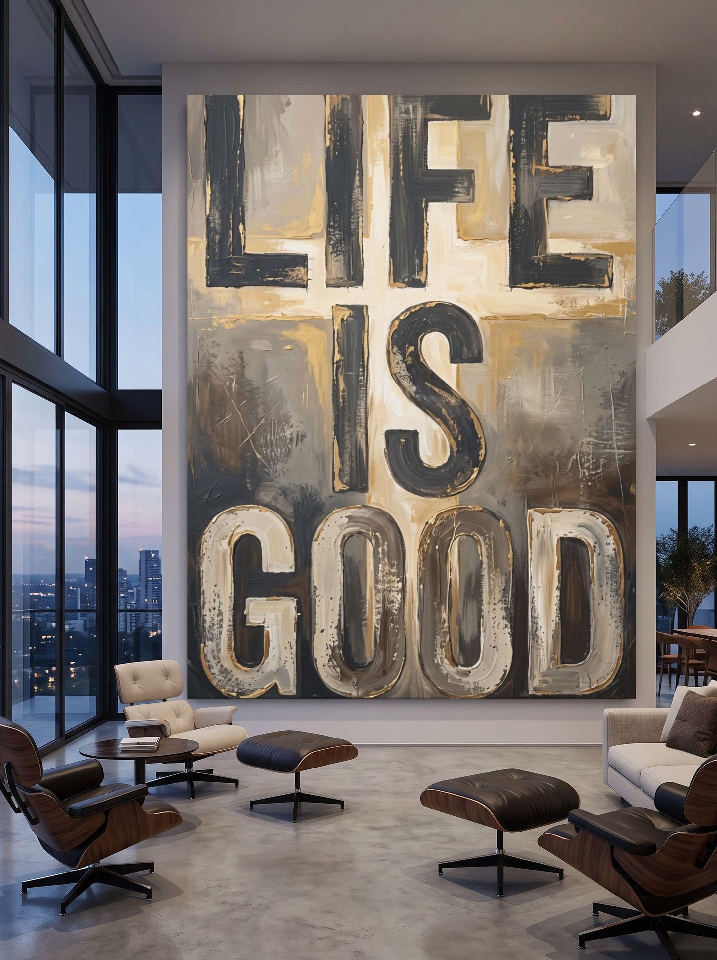 Life Is Good Wall Art, Motivational Quote Painting, Neutral Abstract Decor, Masculine Office Statement Piece — Framed Print