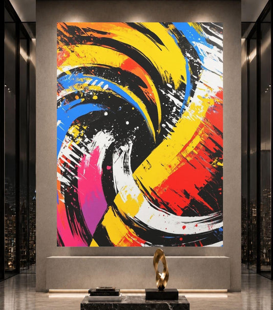 Colorful Abstract Wall Art, Large Brushstroke Painting, Modern Maximalist Decor, Bold Statement Piece — Poster wall art