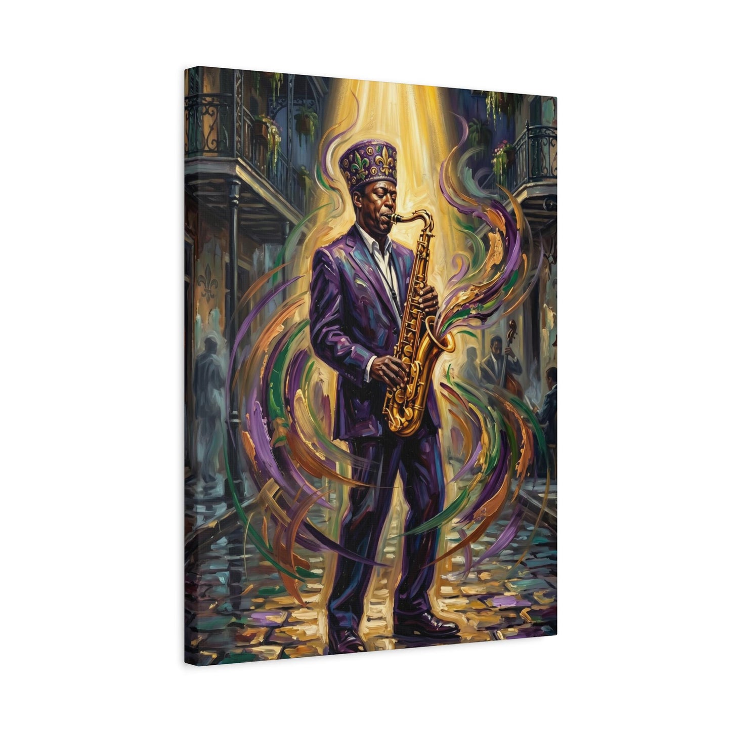Jazz Wall Art, Black Saxophone Player Portrait, New Orleans Music Decor, Mardi Gras Statement Piece — Canvas wall art