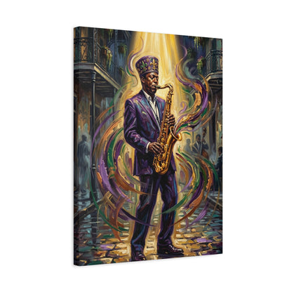 Jazz Wall Art, Black Saxophone Player Portrait, New Orleans Music Decor, Mardi Gras Statement Piece — Canvas wall art