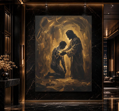 Jesus Healing Wall Art, Kintsugi Christian Art, Restored by Grace Decor, Modern Faith Statement Piece — Poster wall art